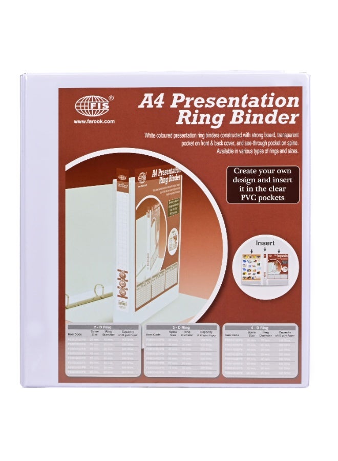 FIS Presentation Binder A4 4D 45mm Ring, 2.50 Inches Spine, Color White, Box of 10 Pieces - FSBD445DPB10 - Image 5