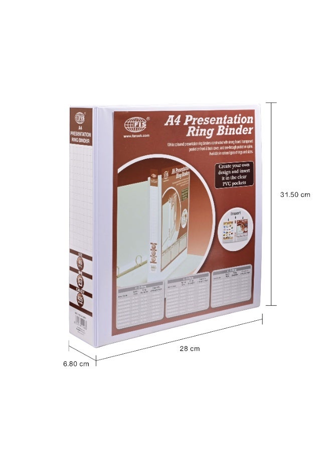 FIS Presentation Binder A4 4D 45mm Ring, 2.50 Inches Spine, Color White, Box of 10 Pieces - FSBD445DPB10 - Image 1