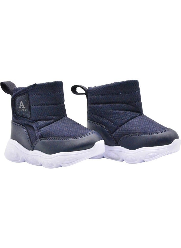 Kids A More Gea Plush Furry Baby Boy Boots Navy Blue  - Image 1