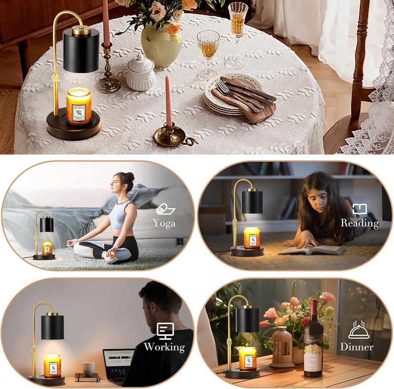 CASTLELIFE Candle Warmer Lamp with Timer & Dimmer, Height Adjustable Electric Wax Melt Warmer for Jar Candles, Gifts for Mom Home Decor, Black Gold - Image 5
