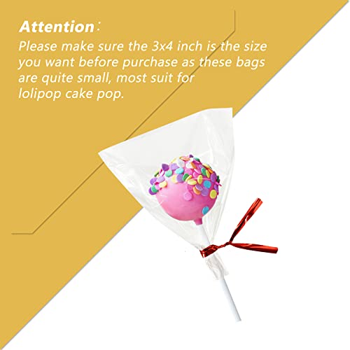 XLSFPY 100PCS Clear Cellophane Treat Bags with 100PCS Twist Ties, 3x4 OPP Rice Crispy Bags for Gift Goodie Favor Candy Cake Pop Birthday Party Cookies Christmas New Year Wedding Party (3'' x 4'') - Image 3