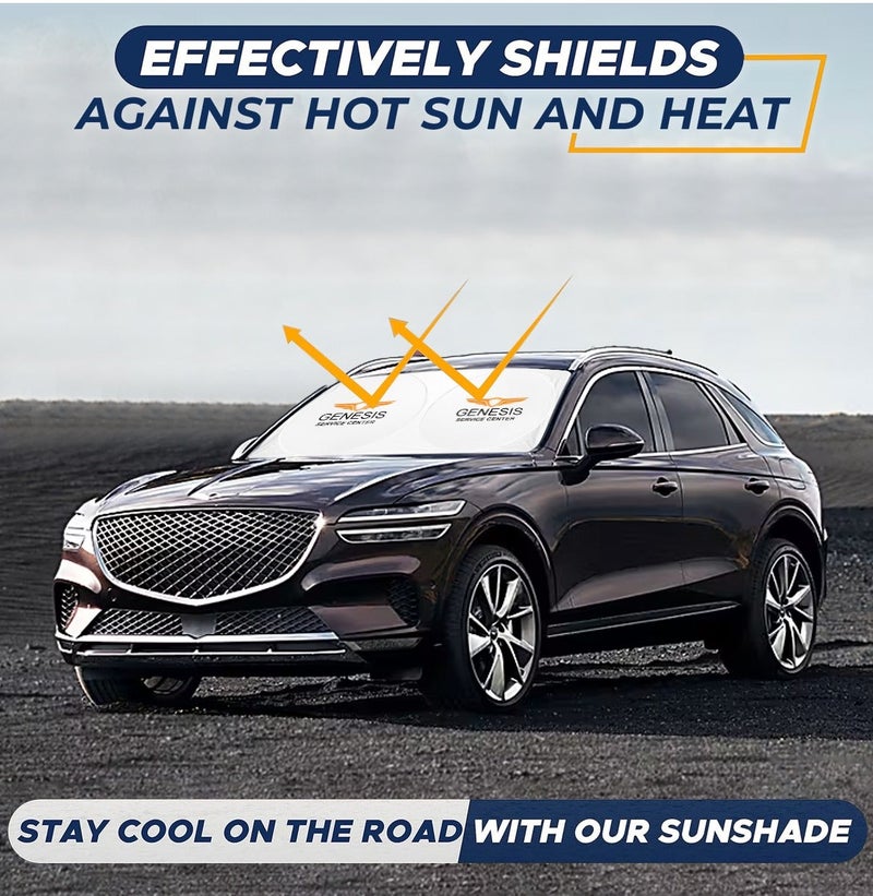 GENESIS Original Genesis Universal Fit Front Windshield Sun Shade 150 x 75 cm, Foldable Car Windshield Sunshade, UV Protection Heat Insulation Sun Visor Cover, Reflective Folding Front Window Sun Screen, Interior Protection for Cars, SUVs, Sedans, Hatchbacks and MPVs - Image 3