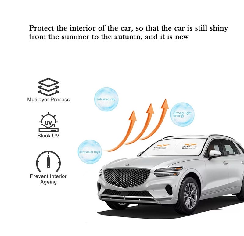 GENESIS Original Genesis Universal Fit Front Windshield Sun Shade 150 x 75 cm, Foldable Car Windshield Sunshade, UV Protection Heat Insulation Sun Visor Cover, Reflective Folding Front Window Sun Screen, Interior Protection for Cars, SUVs, Sedans, Hatchbacks and MPVs - Image 5