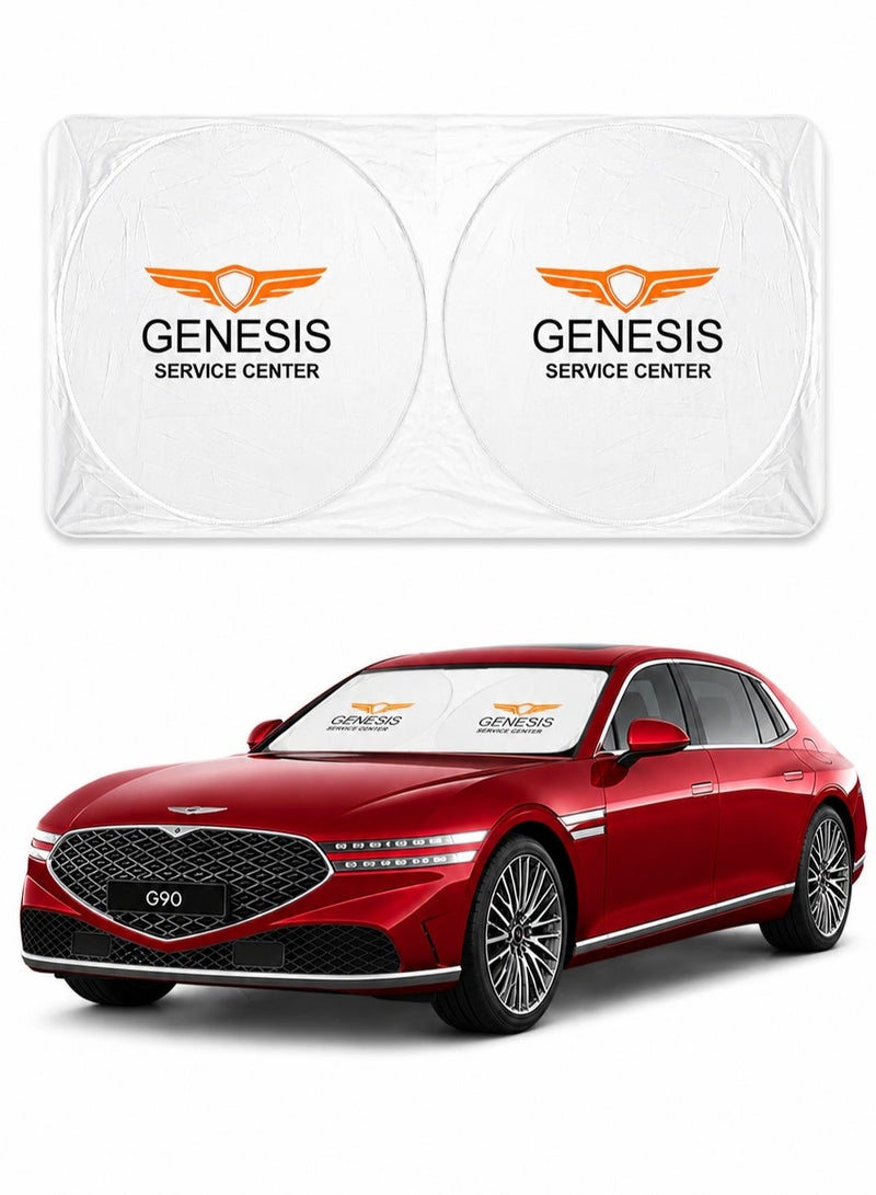 GENESIS Original Genesis Universal Fit Front Windshield Sun Shade 150 x 75 cm, Foldable Car Windshield Sunshade, UV Protection Heat Insulation Sun Visor Cover, Reflective Folding Front Window Sun Screen, Interior Protection for Cars, SUVs, Sedans, Hatchbacks and MPVs - Image 1