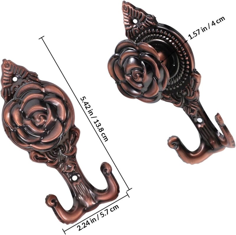 KICHOUSE Rose Flower Wall Hooks 2pcs Classic Decorative Iron Coat Hooks Metal Towel Hangers for Bathroom Bedroom Entryway Organization - Image 2