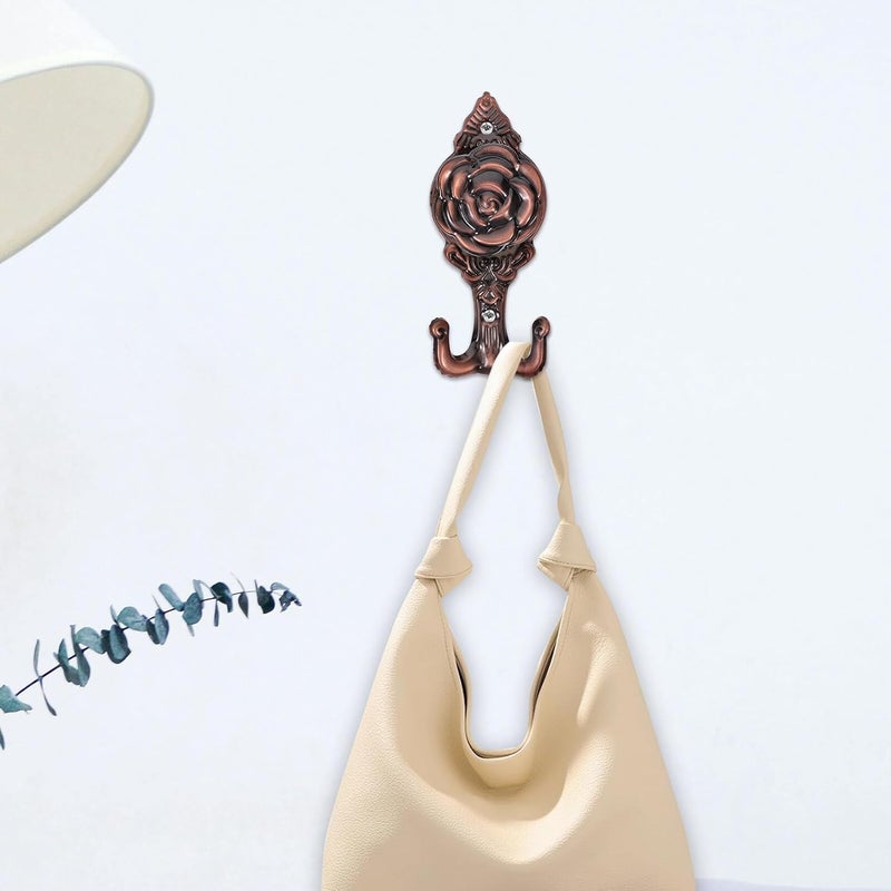 KICHOUSE Rose Flower Wall Hooks 2pcs Classic Decorative Iron Coat Hooks Metal Towel Hangers for Bathroom Bedroom Entryway Organization - Image 4