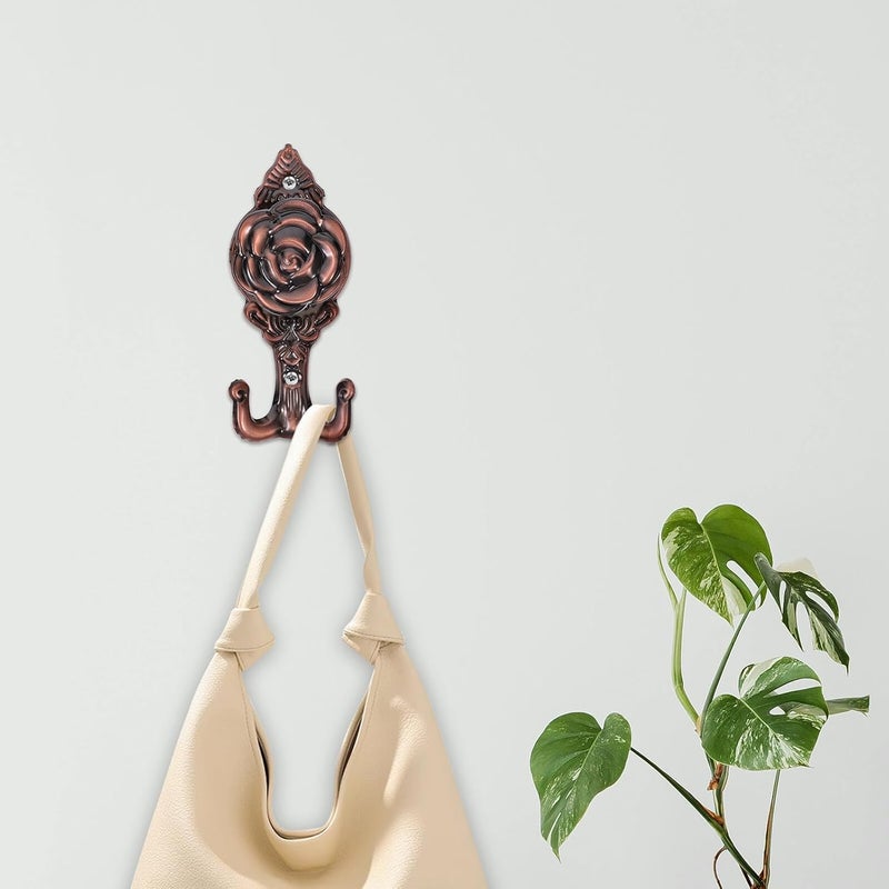 KICHOUSE Rose Flower Wall Hooks 2pcs Classic Decorative Iron Coat Hooks Metal Towel Hangers for Bathroom Bedroom Entryway Organization - Image 5