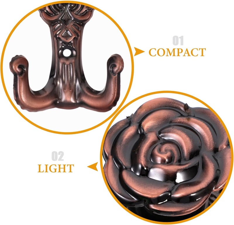KICHOUSE Rose Flower Wall Hooks 2pcs Classic Decorative Iron Coat Hooks Metal Towel Hangers for Bathroom Bedroom Entryway Organization - Image 3