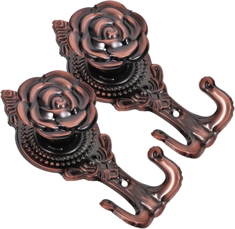 KICHOUSE Rose Flower Wall Hooks 2pcs Classic Decorative Iron Coat Hooks Metal Towel Hangers for Bathroom Bedroom Entryway Organization - Image 1