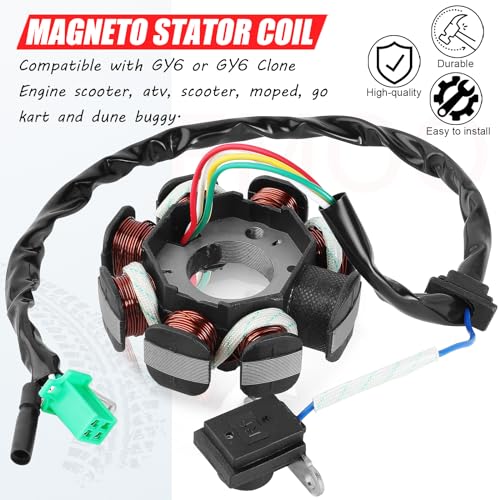 YOFMOO Magneto Stator AC Ignition Coil 8 Pole 5-wire Compatible with GY6 125cc 150cc 125 ATV Scooter Moped Go Kart Buggy Quad 4-stroke Pit Dirt Bike QMI152 QMI157 QMJ152 TaoTao Roketa Buyang Sunl - Image 4