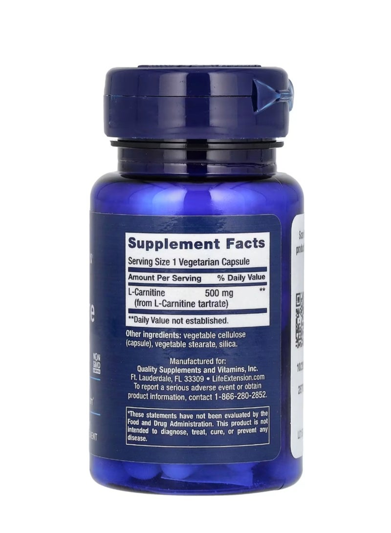 Life Extension L-Carnitineb500 mg 30 Vegetarian Capsules - Image 2