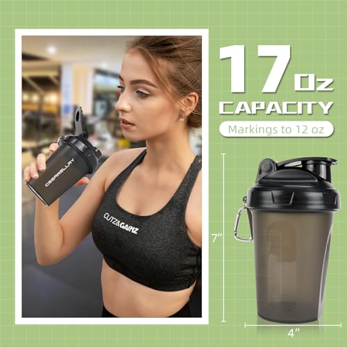 CREAWELLAY 2 Pack Shaker Bottles for Protein Mixes, 17 oz Small Protein Shaker Bottle with Handle, Gym Shaker Cups with Blending Ball for Pre Workout, BPA-Free & Dishwasher Safe (Black, Blue) - Image 2