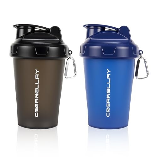 CREAWELLAY 2 Pack Shaker Bottles for Protein Mixes, 17 oz Small Protein Shaker Bottle with Handle, Gym Shaker Cups with Blending Ball for Pre Workout, BPA-Free & Dishwasher Safe (Black, Blue) - Image 1