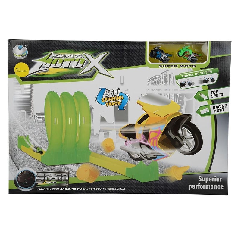 MotoX 360 3 Spinning Track with 2 Race Blue & Green Motorcycles - SP688-28
