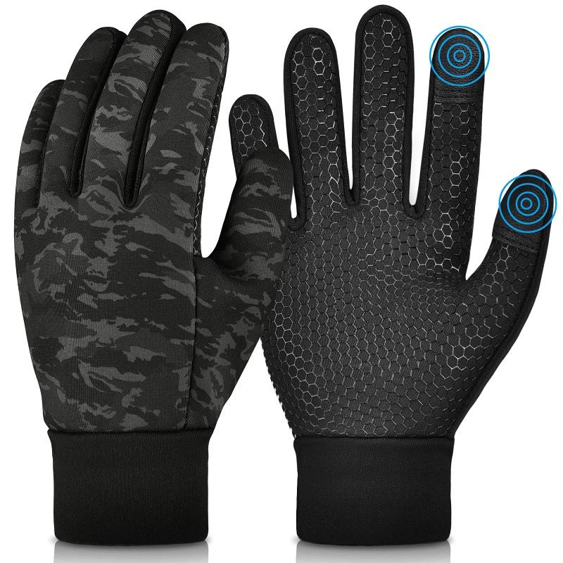 OOPOR Kids Winter Warm Gloves with Grip - Boys Girls Thermal Fleece Running Cycling Gloves Touch Screen Cold Weather Soft Anti Slip Mittens for Sport Ski Snow Bike Hiking 10-12 Years - Image 1