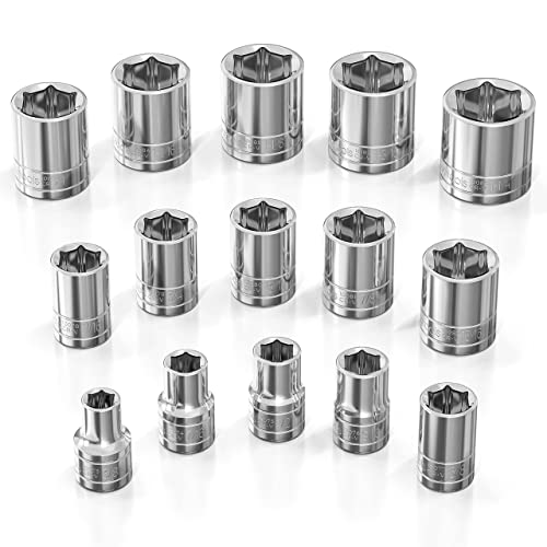 Olsa Tools SAE Shallow Socket Set - 1/2-Inch Drive, 18pc - 6-Point Chrome Sockets 3/8" to 1-1/4" and No Skipped Sizes - Mechanic Shallow SAE Socket Set - Professional Grade Sockets - Part: 1324 - Image 1