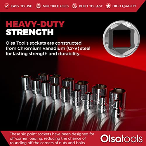 Olsa Tools SAE Shallow Socket Set - 1/2-Inch Drive, 18pc - 6-Point Chrome Sockets 3/8" to 1-1/4" and No Skipped Sizes - Mechanic Shallow SAE Socket Set - Professional Grade Sockets - Part: 1324 - Image 4