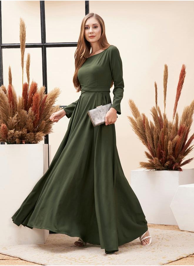 Mish Solid Criss Cross Detail Maxi Dress with Full Sleeves by Styli  - Image 1