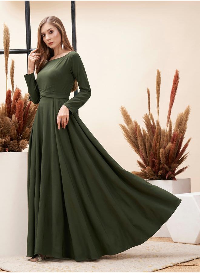 Mish Solid Criss Cross Detail Maxi Dress with Full Sleeves by Styli  - Image 3