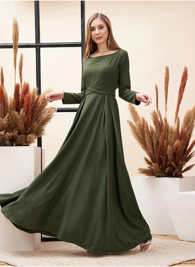 Mish Solid Criss Cross Detail Maxi Dress with Full Sleeves by Styli  - Image 2
