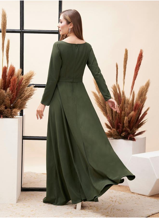 Mish Solid Criss Cross Detail Maxi Dress with Full Sleeves by Styli  - Image 5