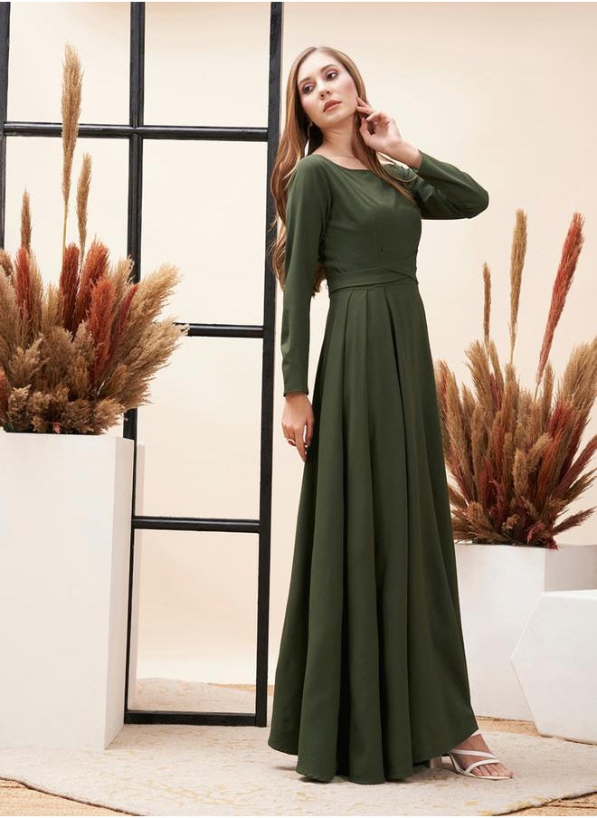 Mish Solid Criss Cross Detail Maxi Dress with Full Sleeves by Styli  - Image 4