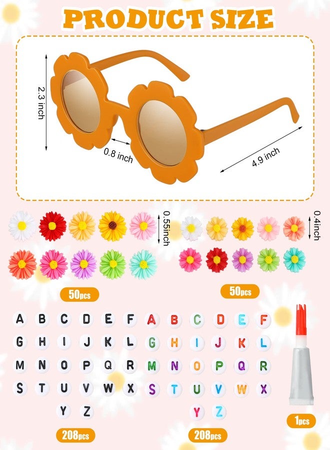 سندير نظارات شمسية دائرية مزينة بالزهور من سندير، ٢٤ زوجًا، للأطفال، بتصميم بوهيمي أنيق، تتضمن ١٠٠ قطعة من خرزات على شكل زهرة الأقحوان، و٤١٦ خرزة على شكل حروف، وغراء، هدية مثالية لحفلات البنات. - Image 2