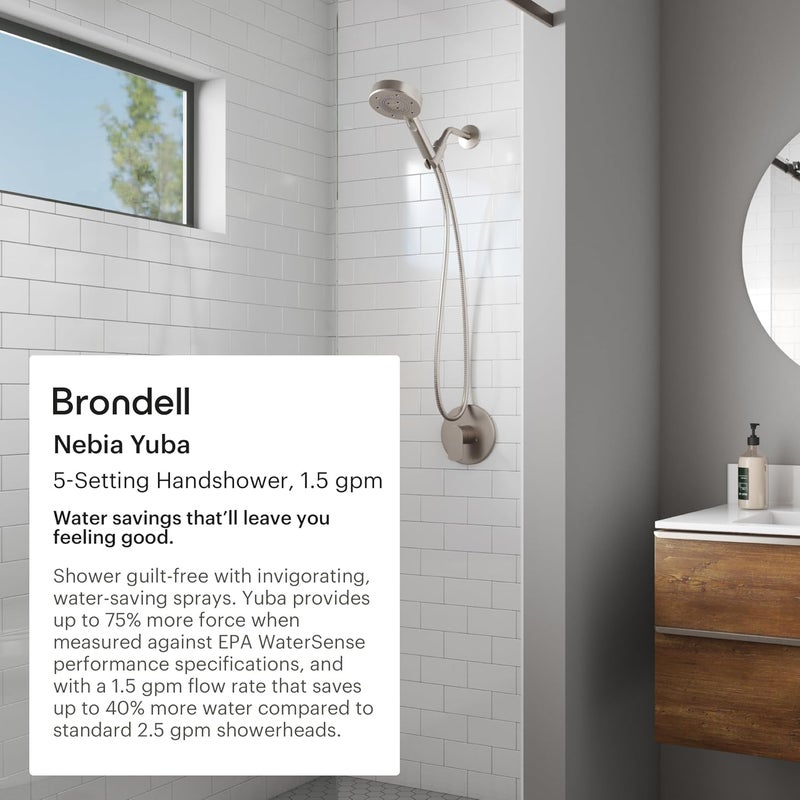 Brondell رأس دش يدوي برونديل نيبيا يوبا مع خرطوم ستانلس ستيل 60 بوصة 5 إعدادات فوهة دقيقة بالنيكل المصقول - Image 2