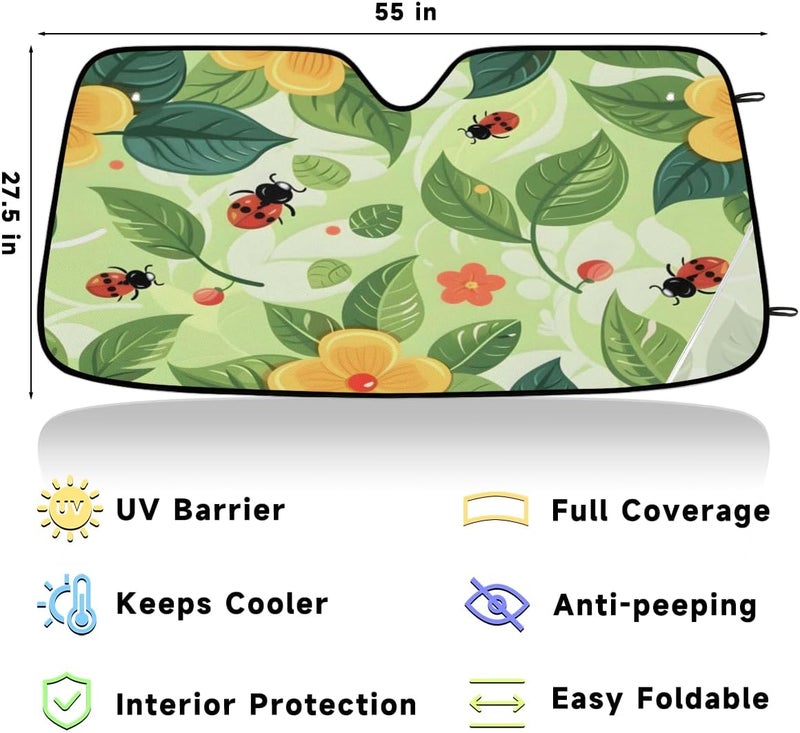 Spring Flower Car Windshield Sunshade, Foldable Sun Shield Keep Your Vehicle Cool, Red Ladybirds - Image 3