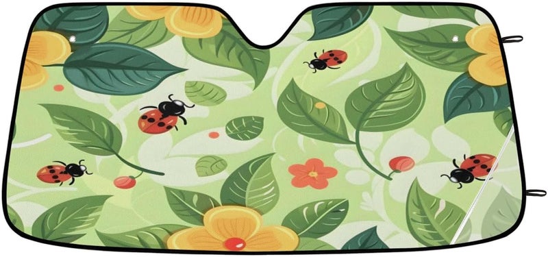 Spring Flower Car Windshield Sunshade, Foldable Sun Shield Keep Your Vehicle Cool, Red Ladybirds - Image 2