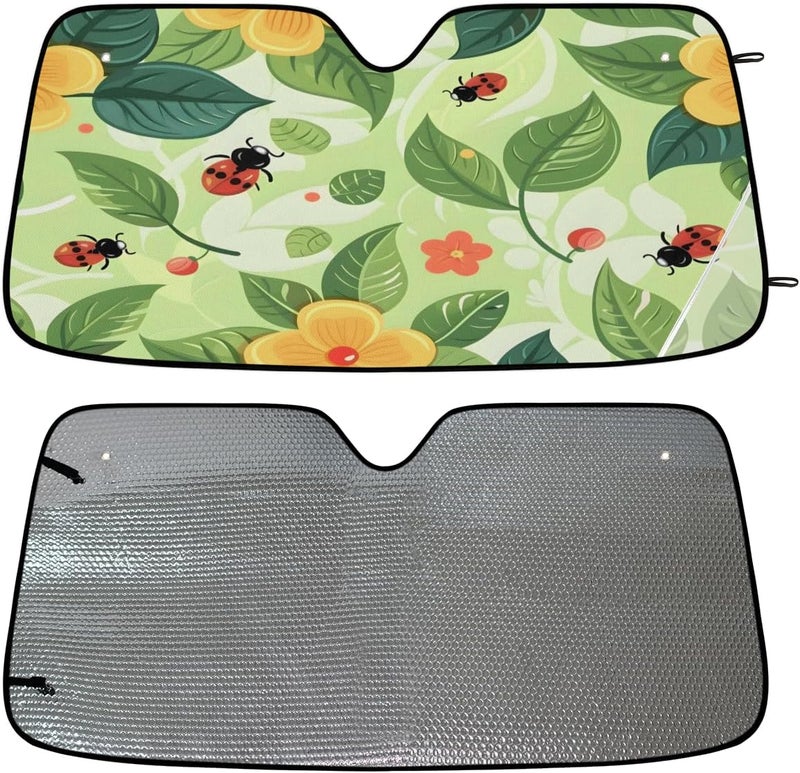 Spring Flower Car Windshield Sunshade, Foldable Sun Shield Keep Your Vehicle Cool, Red Ladybirds - Image 4