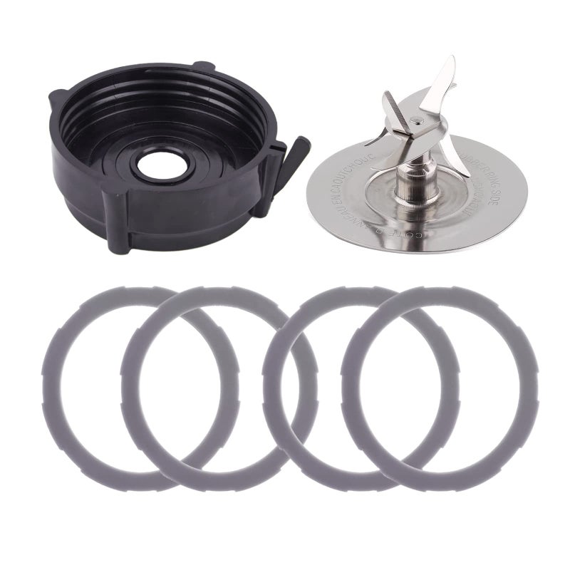 Replacement Blender Parts for Oster Pro 1200 Blender Includes Stainless Steel Blender Cutter Blade 164160 Jar Base Bottom Cap 179854000000 and 4Pcs Silicone Rubber Gaskets 182341000842