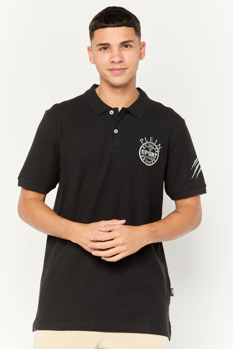 PHILIPP PLEIN Plein Sport Men Sportswear Fit Short Sleeve Outdoor Polo, Black - Image 1