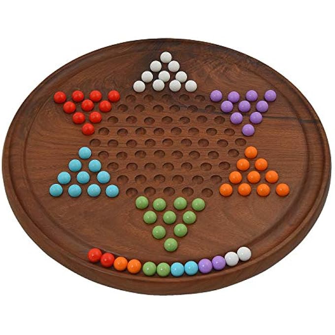 Toolart Fine Craft India Chinese Checkers Game Set with 12inch Wooden Board and Traditional Pegs Brown Extra 2 Beads of Each 6 Colors - Image 2