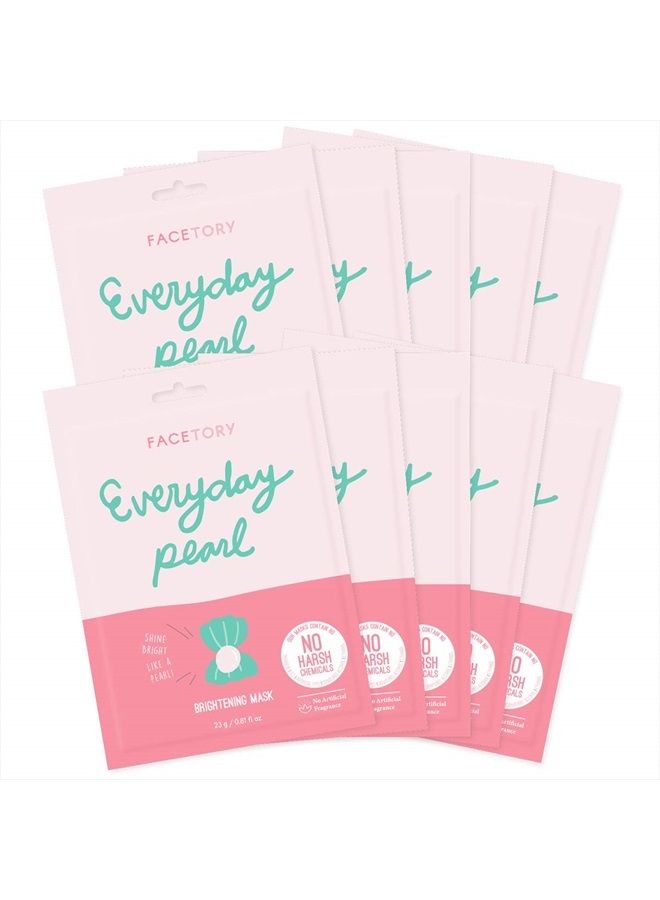 FACETORY Everyday Pearl Radiance Boosting Mask With No Harsh Chemicals - Soft, Form-Fitting Face Mask, For All Skin Types - Strengthening, Balancing, and Illuminating (Pack of 10) - Image 1