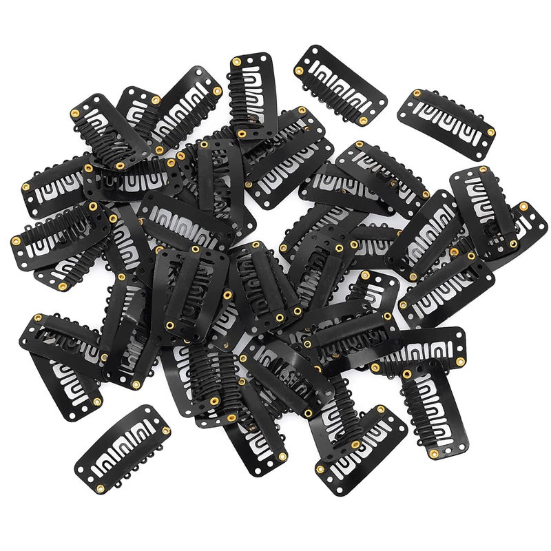 Yolev 50PCS Metal Silicon Snap Clips for Wigs Hair Extensions and Womens Hairpieces  6Teeth UShape Black