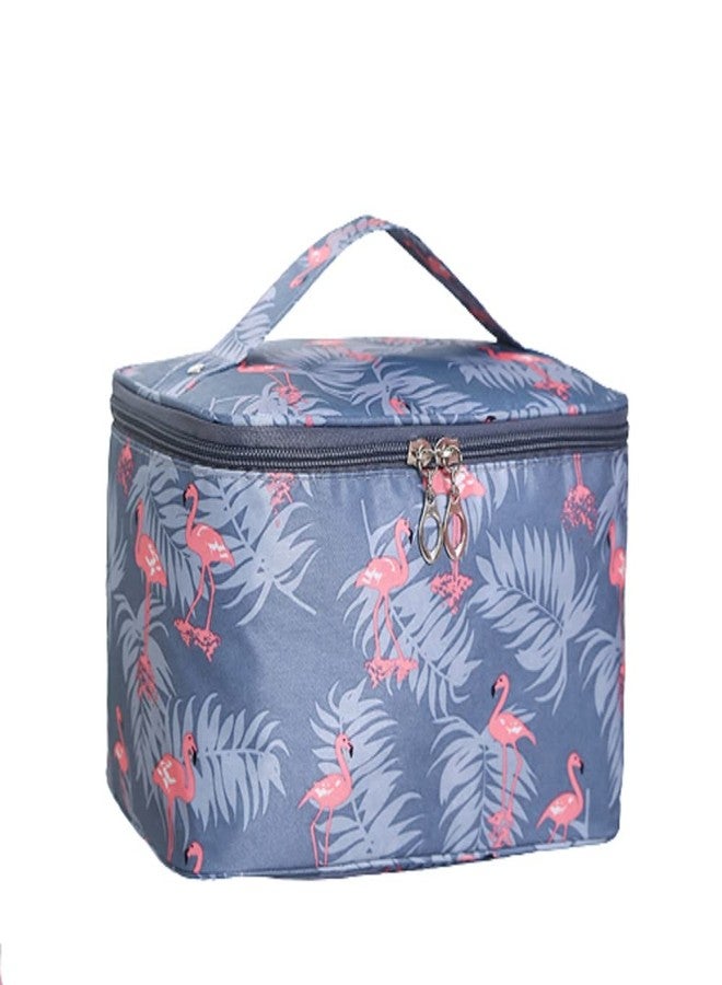 TINSICO Makeup Bag | Large Cosmetic Bags for Women |Travel Makeup Organizer Case (22x16x15cm) (Blue Flamingos) - Image 1