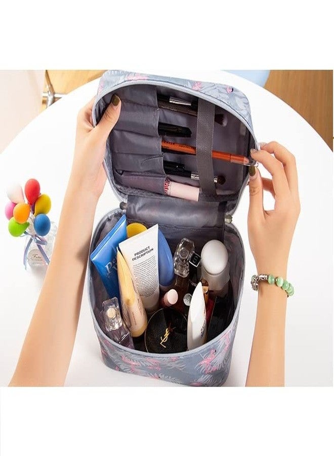 TINSICO Makeup Bag | Large Cosmetic Bags for Women |Travel Makeup Organizer Case (22x16x15cm) (Blue Flamingos) - Image 2