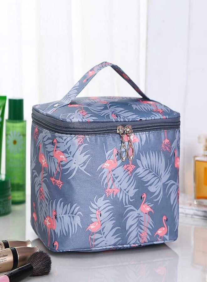 TINSICO Makeup Bag | Large Cosmetic Bags for Women |Travel Makeup Organizer Case (22x16x15cm) (Blue Flamingos) - Image 5