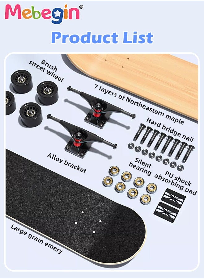 MEBEGIN - 78*20cm Skateboard Set with Storage Bag and 6PCS Protect Gear, 7-ply Maple Deck Skate Board with Durable Deck and Smooth Wheels, Easy to Ride and Stop, Suitable for All Types of People - Image 1