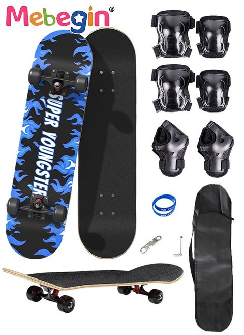 78*20cm Skateboard Set with Storage Bag and 6PCS Protect Gear, 7-ply Maple Deck Skate Board with Durable Deck and Smooth Wheels, Easy to Ride and Stop, Suitable for All Types of People