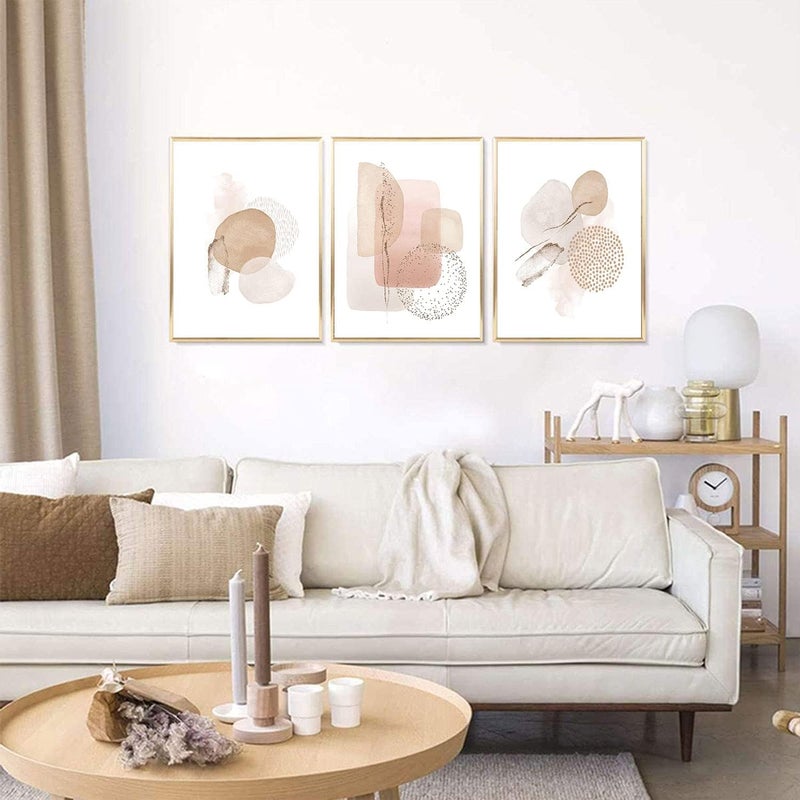 ASTRDECOR ديكور جدار بوهيمي - مجموعة من 3 مطبوعات فنية هندسية مجردة باللون البيج والوردي | مطبوعة فنية جدارية بوهيمية، ملصق بوهيمي ومطبوعات لديكور غرفة النوم | مقاس 8 × 10 بوصة بدون إطار - Image 2