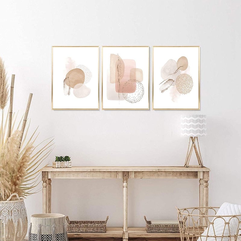 ASTRDECOR ديكور جدار بوهيمي - مجموعة من 3 مطبوعات فنية هندسية مجردة باللون البيج والوردي | مطبوعة فنية جدارية بوهيمية، ملصق بوهيمي ومطبوعات لديكور غرفة النوم | مقاس 8 × 10 بوصة بدون إطار - Image 3