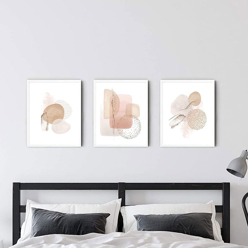 ASTRDECOR ديكور جدار بوهيمي - مجموعة من 3 مطبوعات فنية هندسية مجردة باللون البيج والوردي | مطبوعة فنية جدارية بوهيمية، ملصق بوهيمي ومطبوعات لديكور غرفة النوم | مقاس 8 × 10 بوصة بدون إطار - Image 4