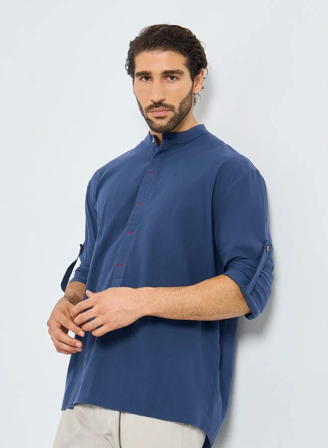 Styli Styli Men Mandarin Collar Half Placket Regular Fit Shirt