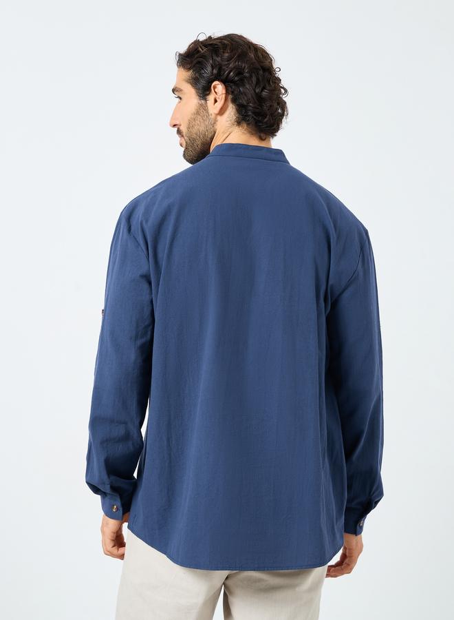 ستايلي قميص رجالي بياقة ماندرين وفتحة نصفية بقصة عادية - Image 5