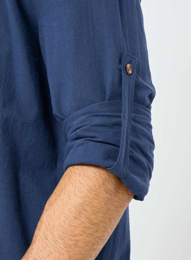 ستايلي قميص رجالي بياقة ماندرين وفتحة نصفية بقصة عادية - Image 4