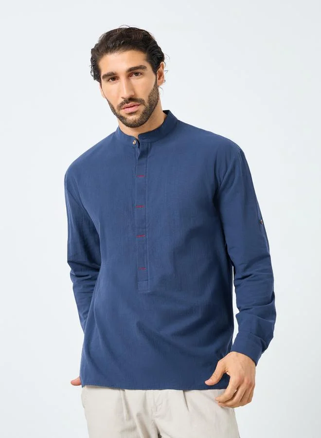 Styli Men Mandarin Collar Half Placket Regular Fit Shirt