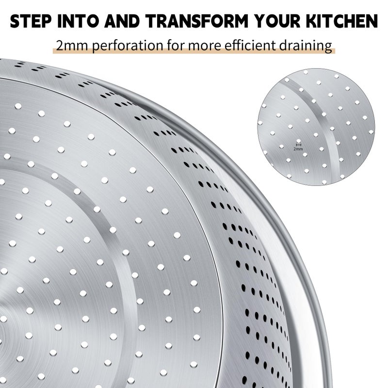 Gulex Colander 304 Stainless Steel 3-quart with Mixing Bowls, Strainer for Kitchen Food For washing vegetables, fruit, rice, Dishwasher Safe. (2PC) - Image 2