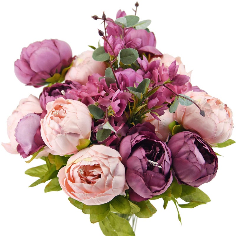 FiveSeasonStuff Vintage Artificial Peonies Silk Flowers and Hydrangeas for Wedding Bridal Home DÃ©cor â€“ Beautiful Floral Centerpiece Arrangement Decoration with 2 Bouquets (Mixed Fandango) - Image 1